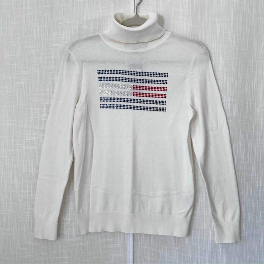Tommy Hilfiger NWT Bedazzled American Flag Turtleneck Sweater Sz S